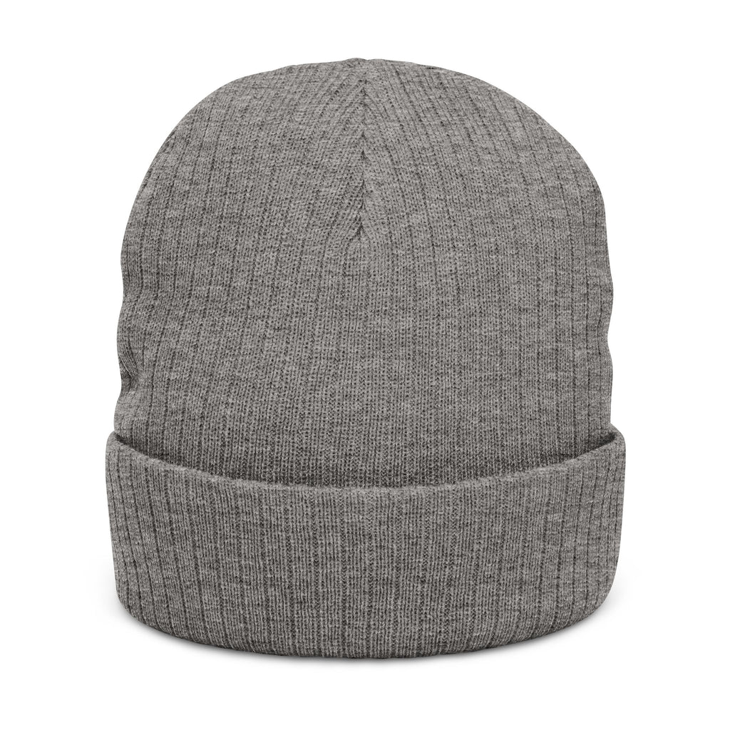 Embroidered Ribbed Beanie - 'Retro' Patch Knit Hat