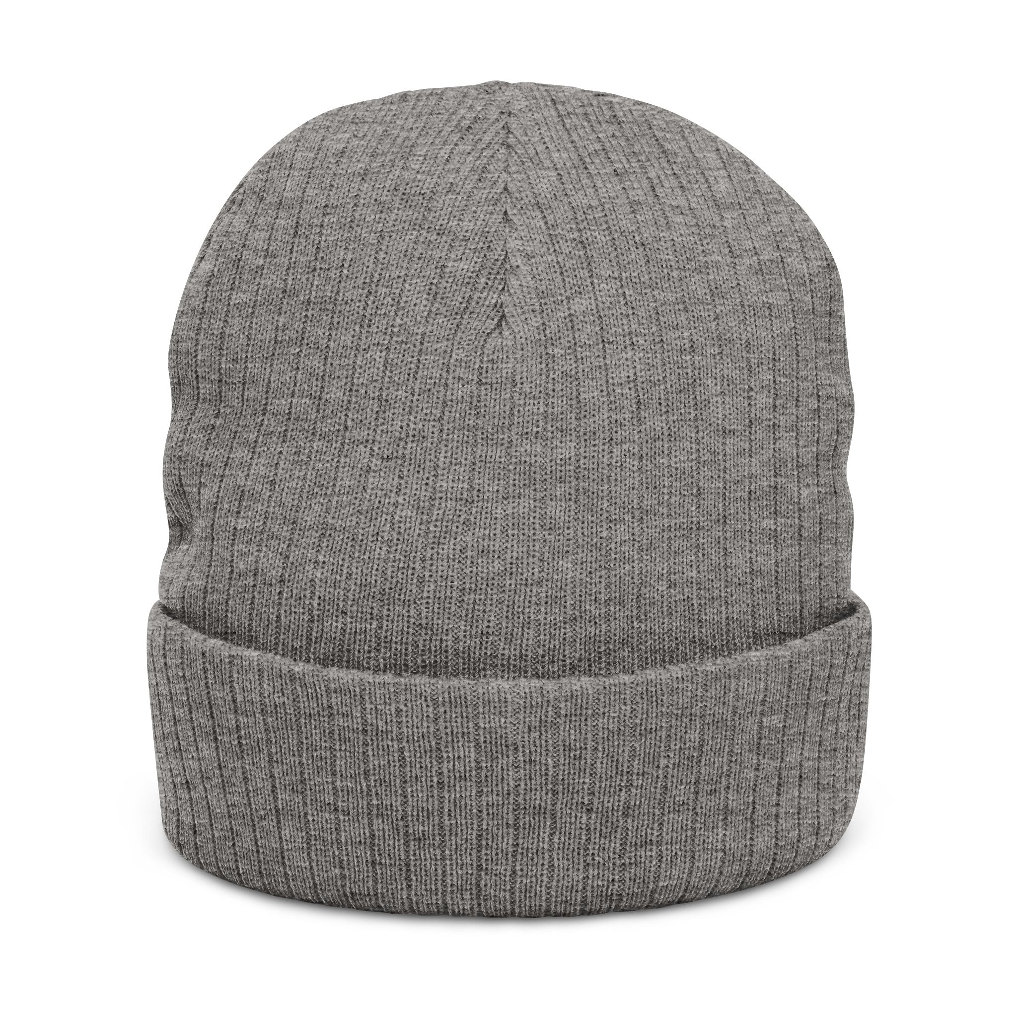 Embroidered Ribbed Beanie - 'Retro' Patch Knit Hat