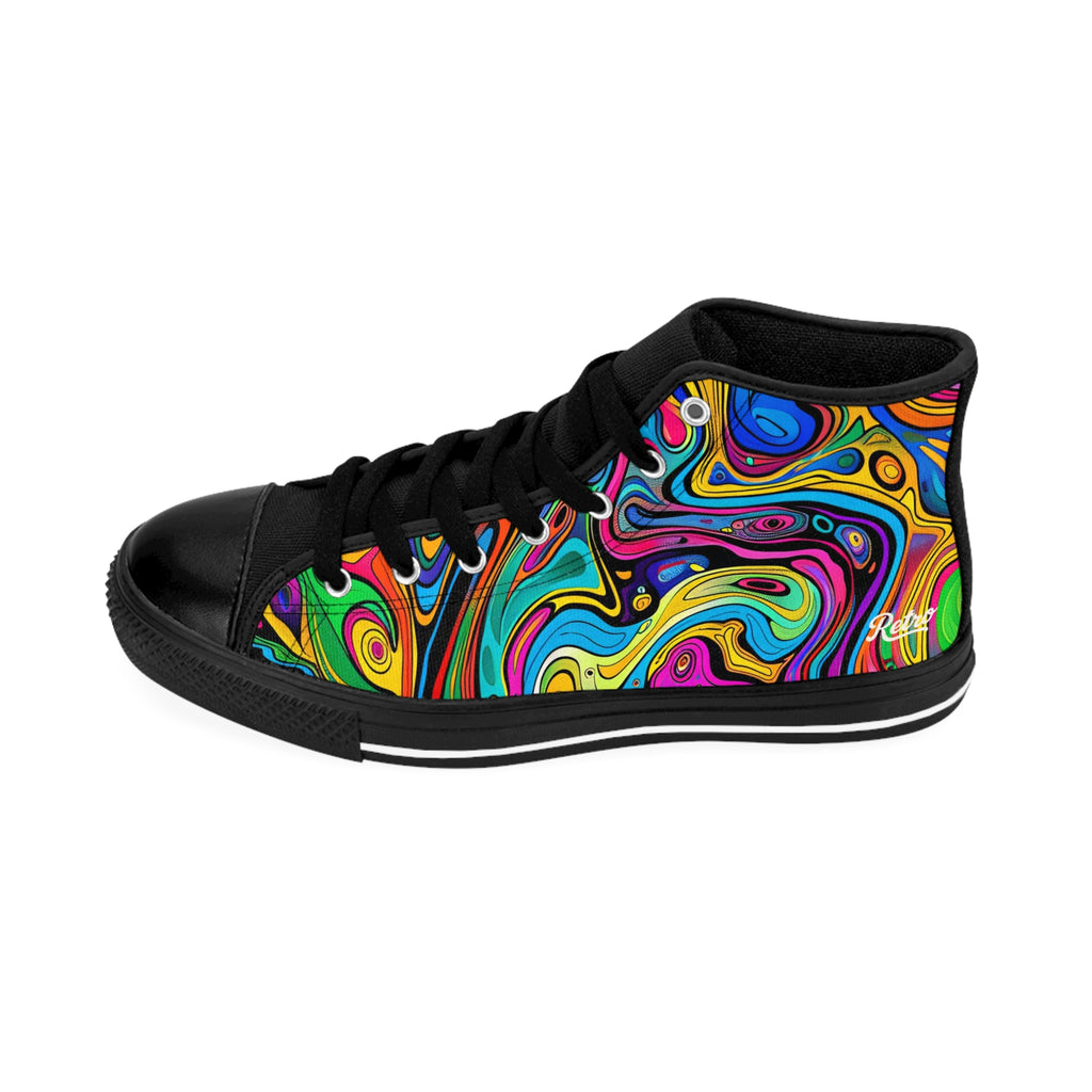 Colorful High-Top Sneakers, Unique Artistic Footwear, Trendy Sneakers for Men, Eye-Catching Streetwear, Perfect Gift for All Occasions