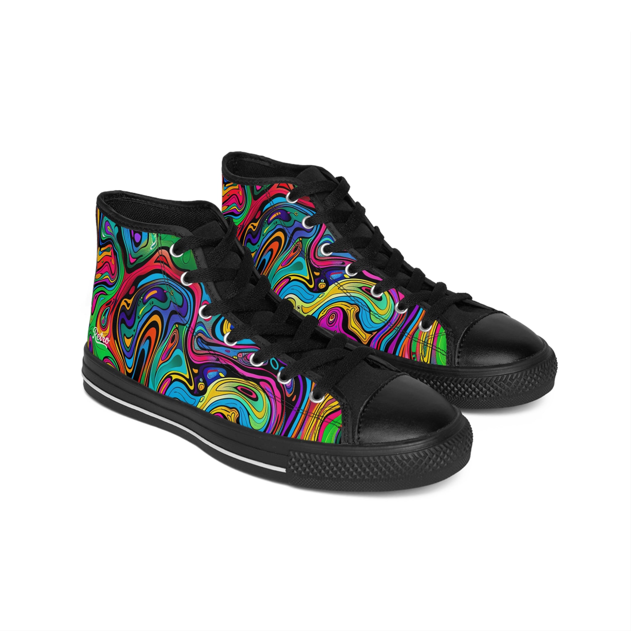 Colorful High-Top Sneakers, Unique Artistic Footwear, Trendy Sneakers for Men, Eye-Catching Streetwear, Perfect Gift for All Occasions