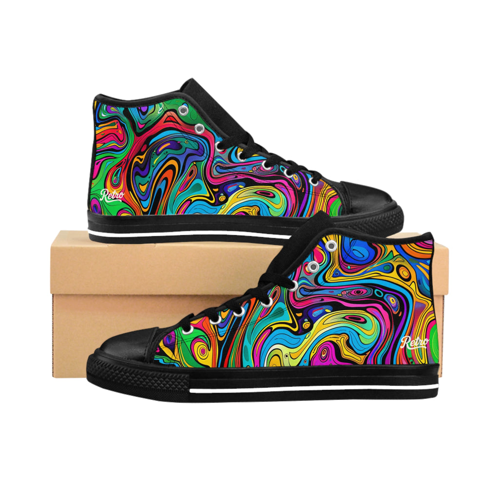 Colorful High-Top Sneakers, Unique Artistic Footwear, Trendy Sneakers for Men, Eye-Catching Streetwear, Perfect Gift for All Occasions