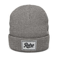Embroidered Ribbed Beanie - 'Retro' Patch Knit Hat
