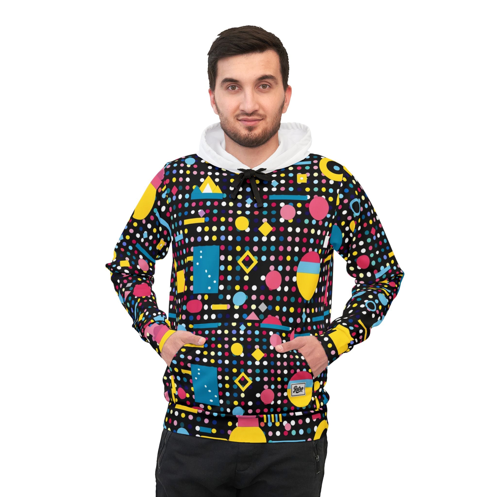 Retro Geo Print Hoodie — 80s Neon Athletic Zip-Up